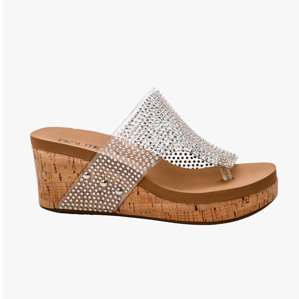Corkys White and Silver Wedge Sandals